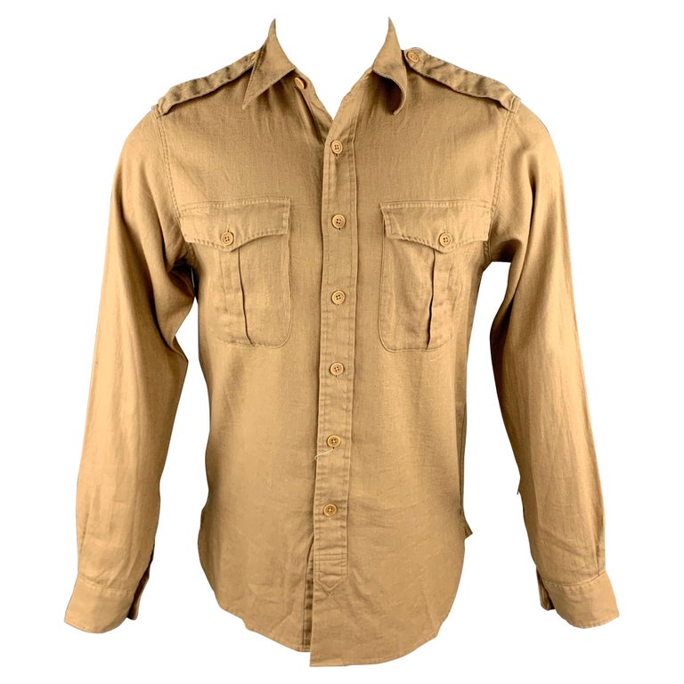 RALPH LAUREN Size S Khaki Linen / Cotton Button Up Long Sleeve Shirt at  1stDibs