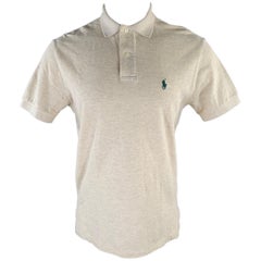 RALPH LAUREN Size S Khaki Logo Cotton Ribbed Polo