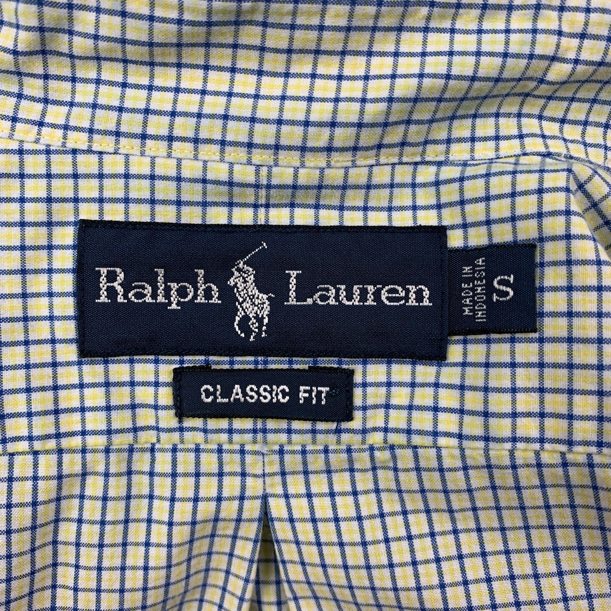 Men's RALPH LAUREN Size S Lime Green Blue Checkered Cotton Button Up Long Sleeve Shirt For Sale