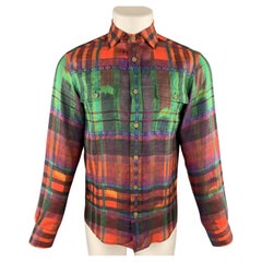 RALPH LAUREN Size S Multi-Color Plaid Linen Spread Collar Shirt