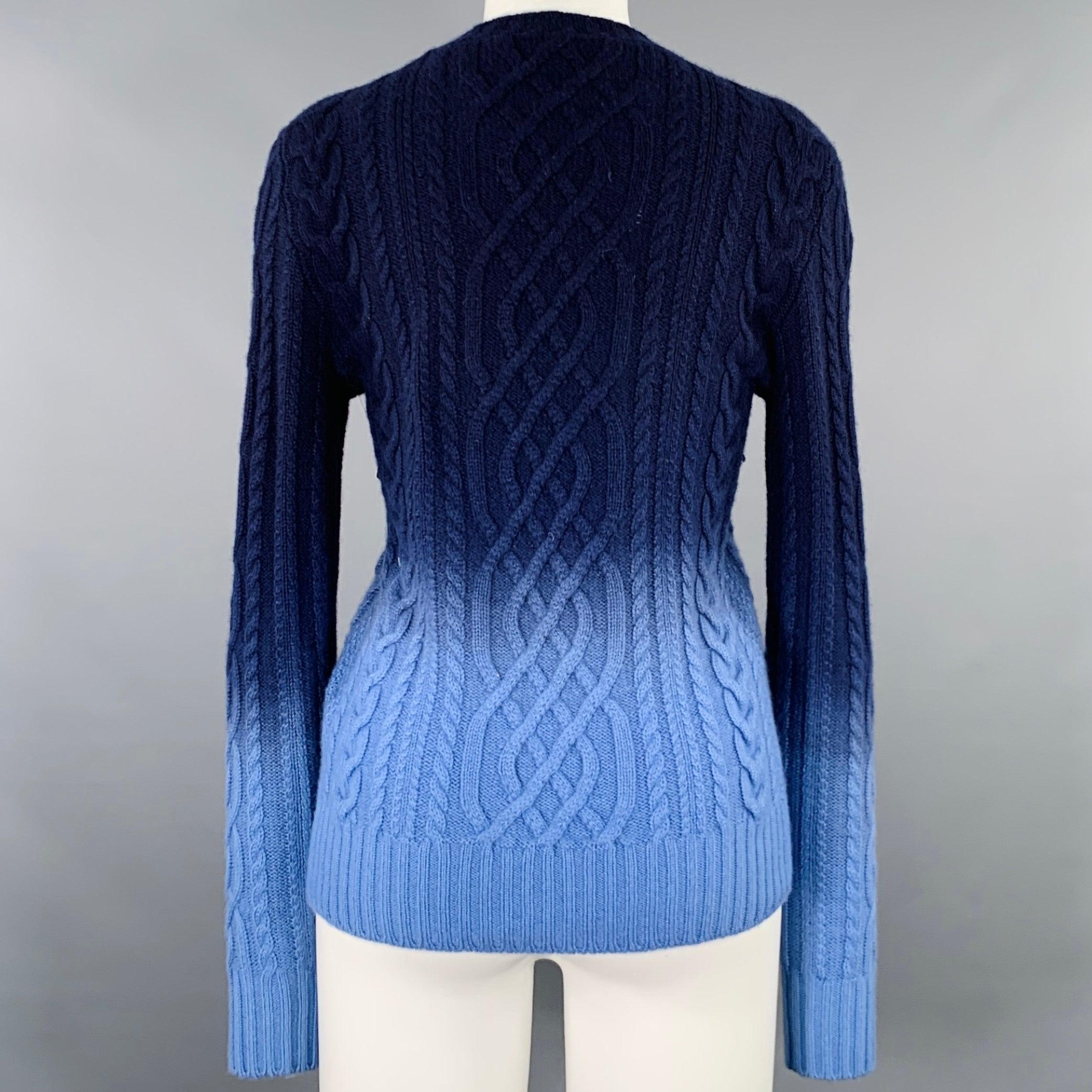 RALPH LAUREN Size S Navy Blue Cashmere Ombre Cable Knit Pullover In Excellent Condition For Sale In San Francisco, CA