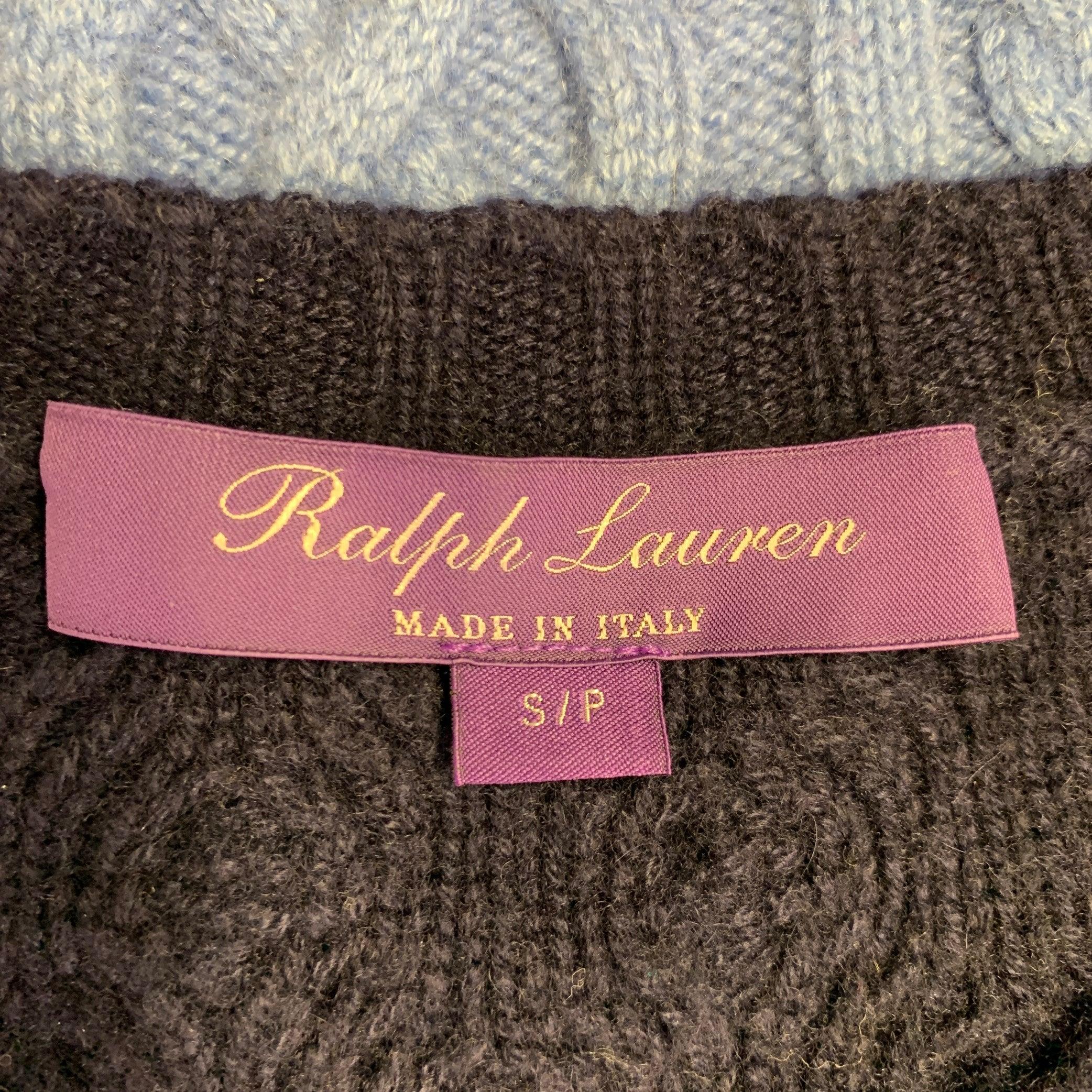Women's RALPH LAUREN Size S Navy Blue Cashmere Ombre Cable Knit Pullover For Sale