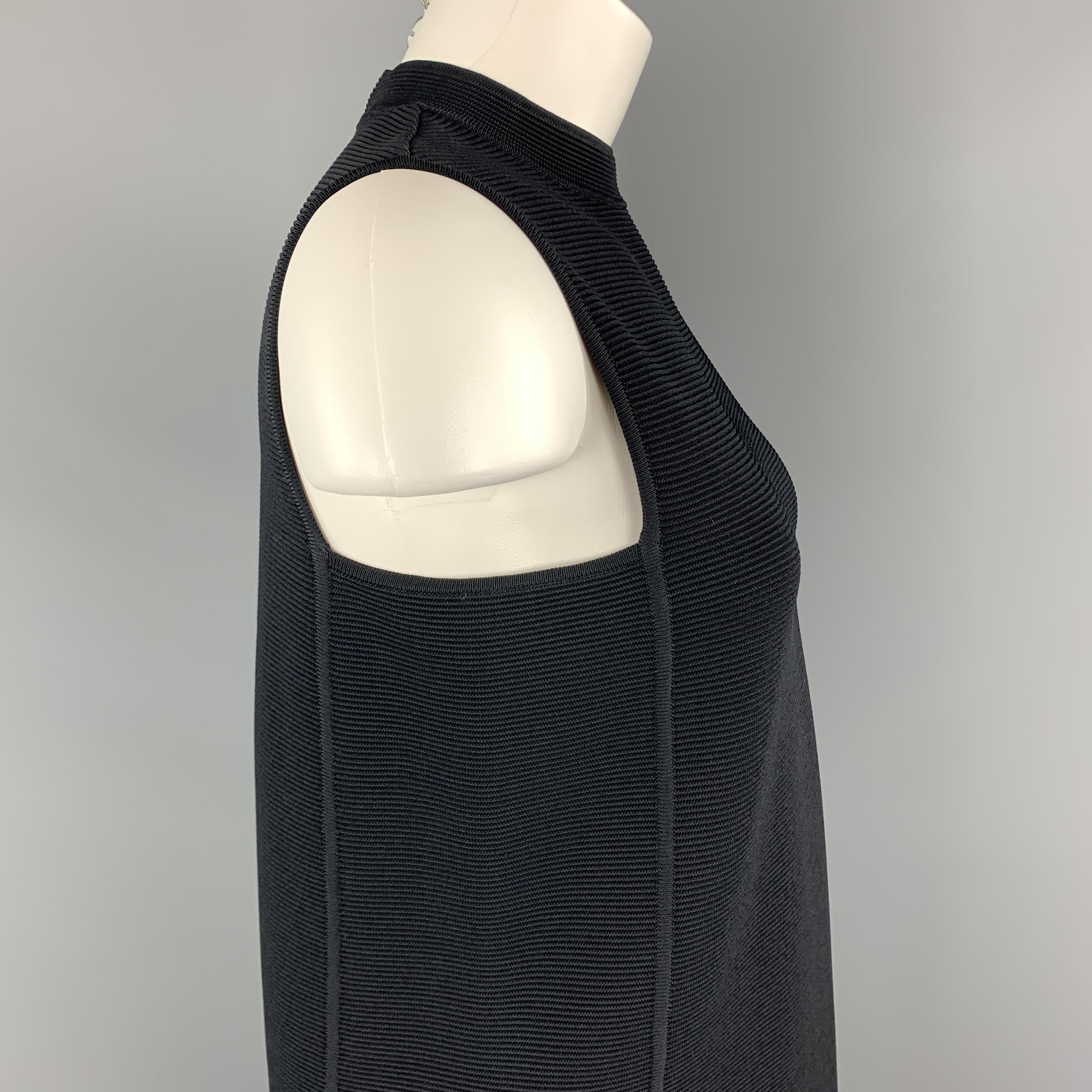 RALPH LAUREN Size S Navy Ribbed Knit Viscose Blend Mock Neck A Line Dress In Excellent Condition In San Francisco, CA