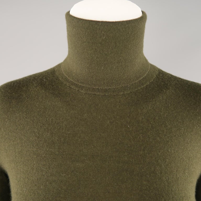 RALPH LAUREN Size S Olive Green Cashmere Knit Turtleneck Sweater at