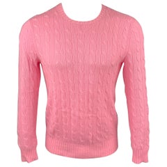 RALPH LAUREN Size S Pink Cable Knit Cashmere Crew-Neck Sweater