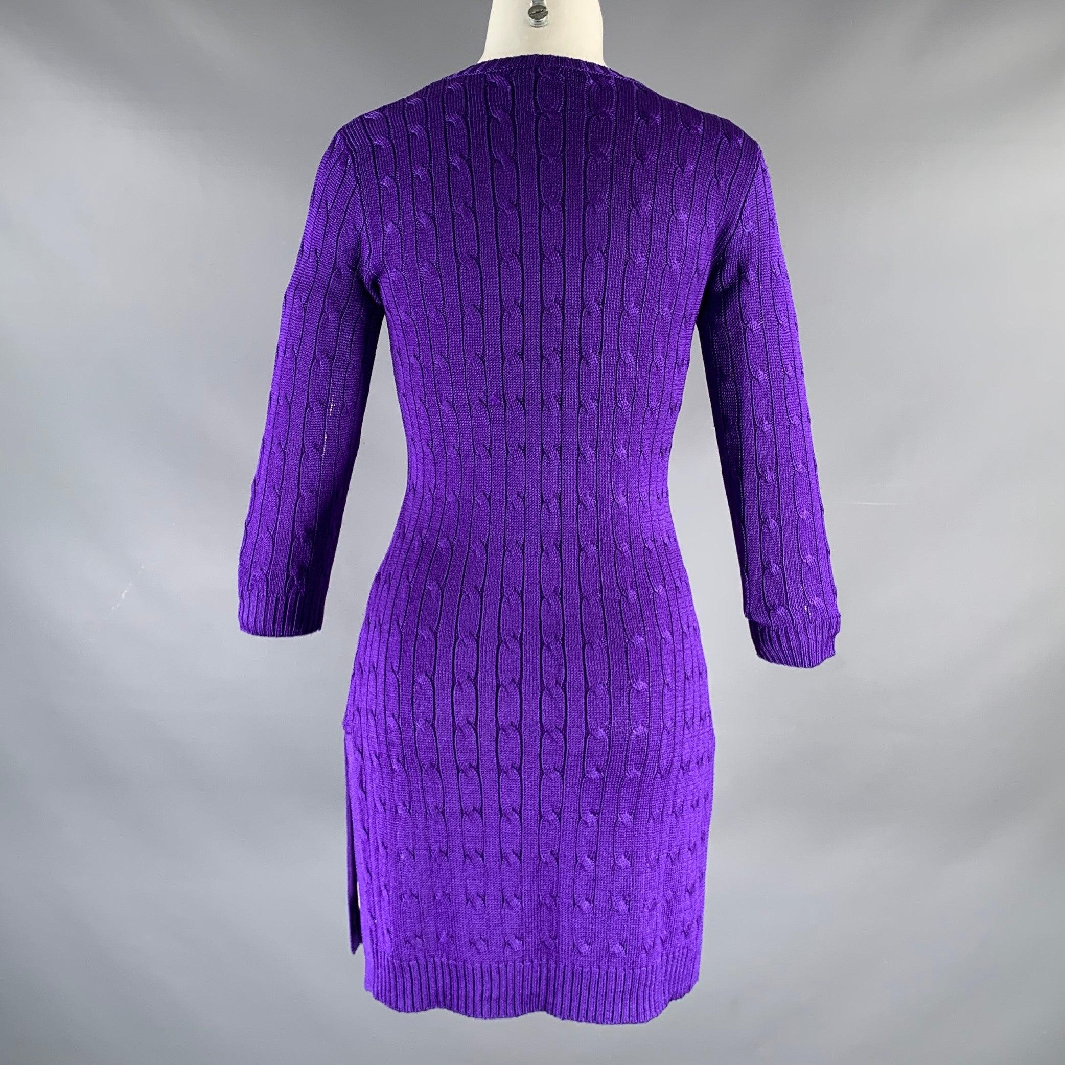 RALPH LAUREN Size S Purple Silk Cable Long Sleeve Dress In Good Condition For Sale In San Francisco, CA