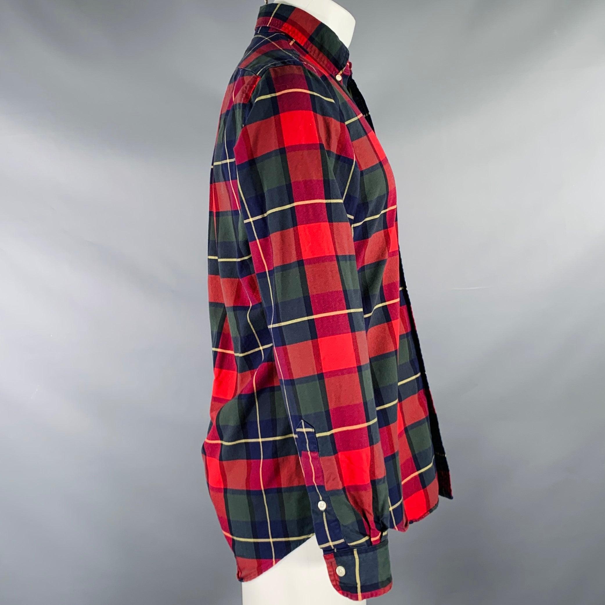 Black RALPH LAUREN Size S Red Blue Green Plaid Woven Button Down Long Sleeve Shirt For Sale
