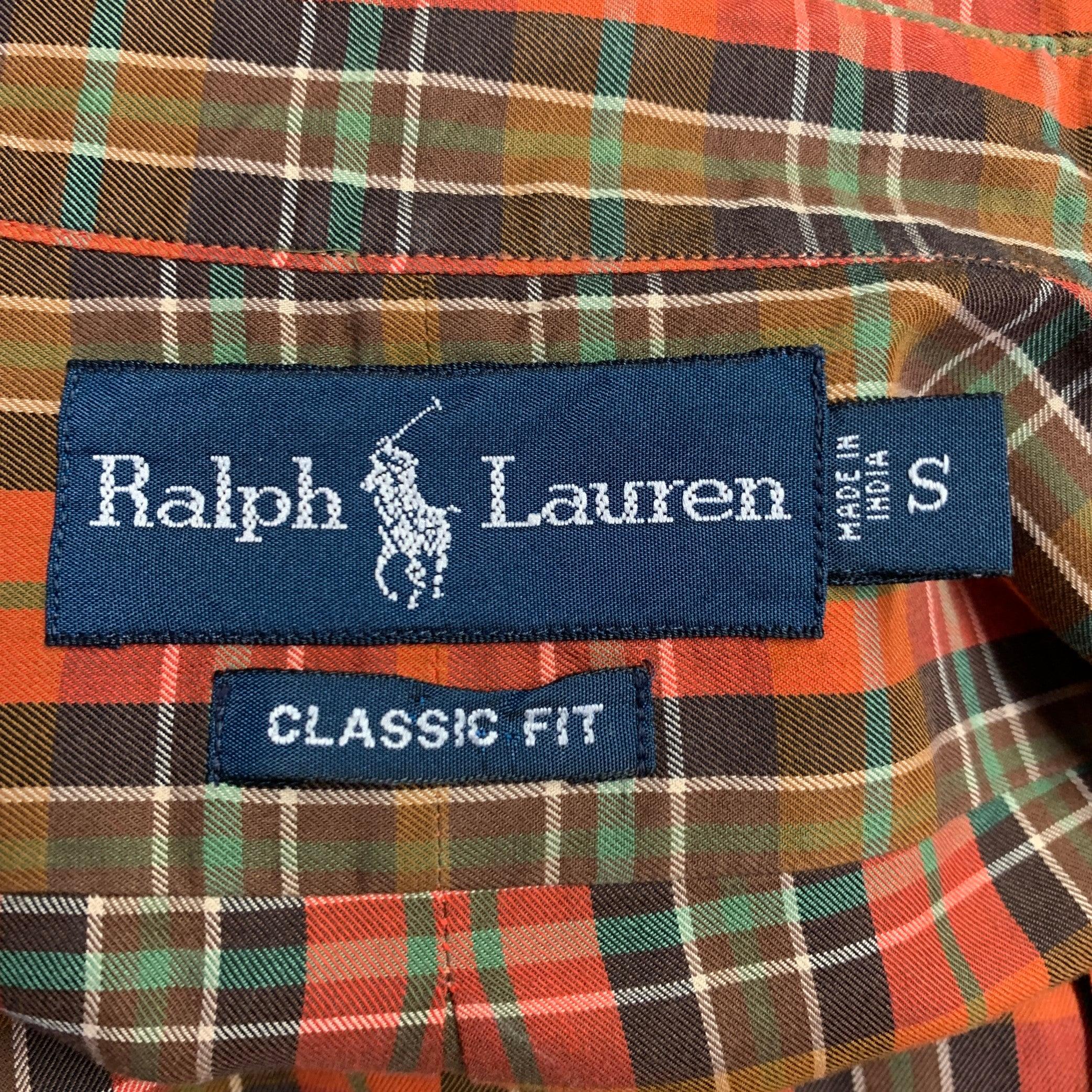 RALPH LAUREN - Camicia a maniche lunghe in cotone a quadri classici rosso-verde - taglia S In condizioni ottime in vendita a San Francisco, CA