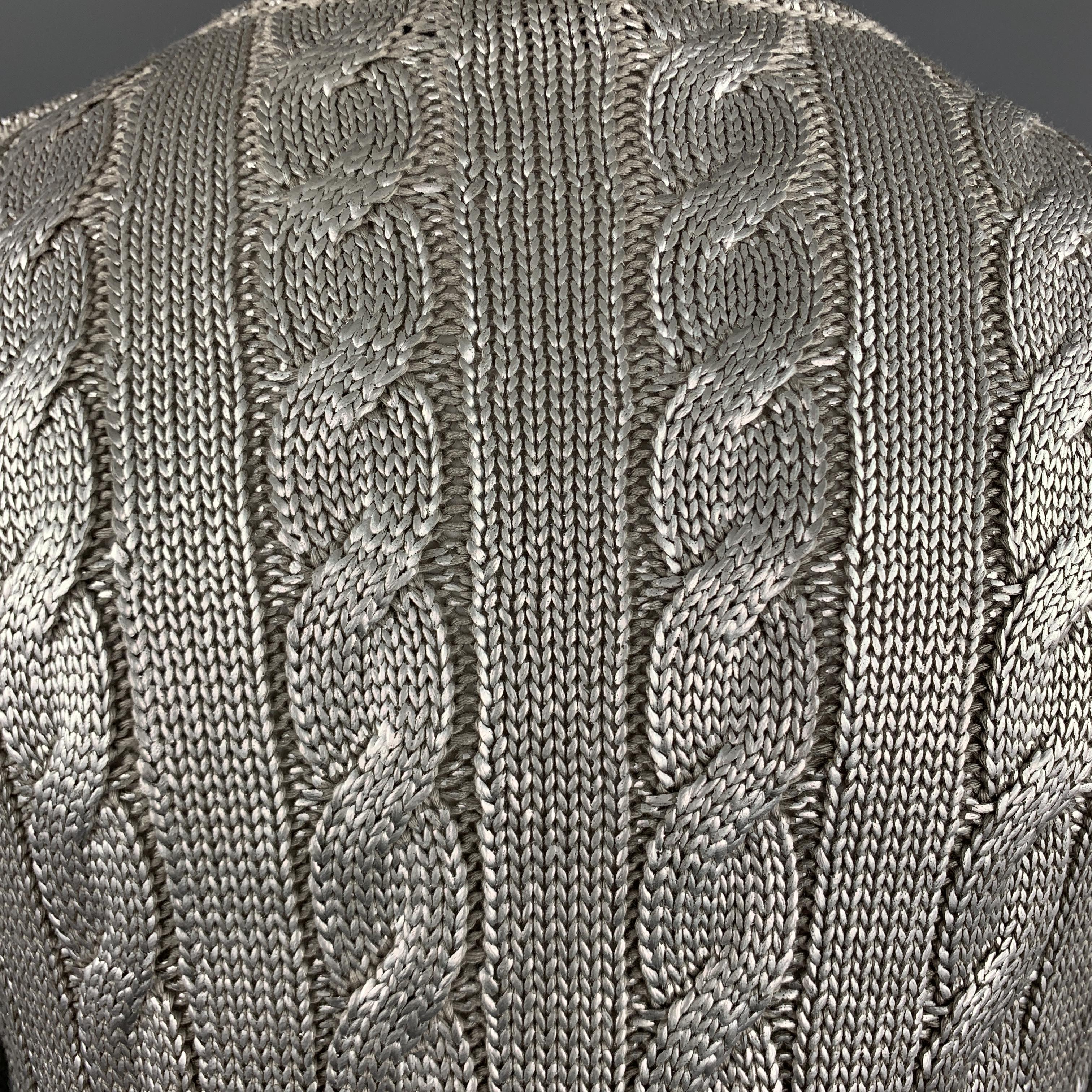 Silk Cable Knit Button Shoulder Sweater 