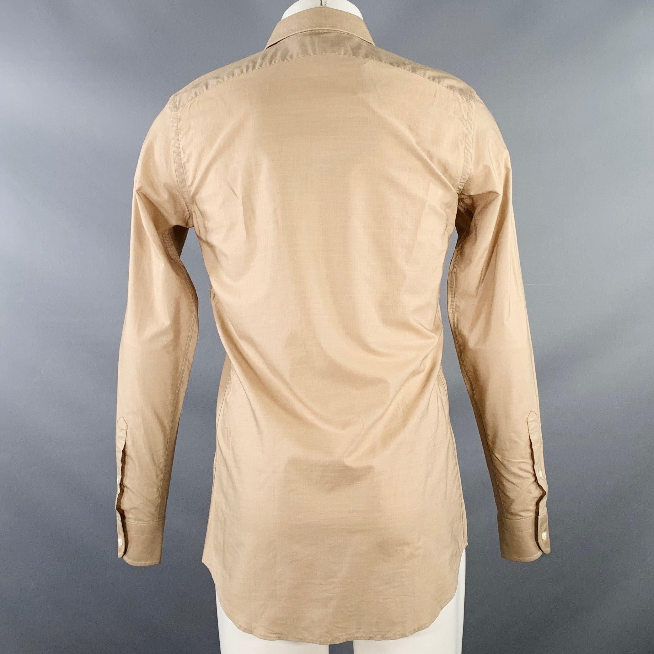 Beige RALPH LAUREN Size S Tan Cotton Spread Collar Tailored Fit Long Sleeve Shirt For Sale