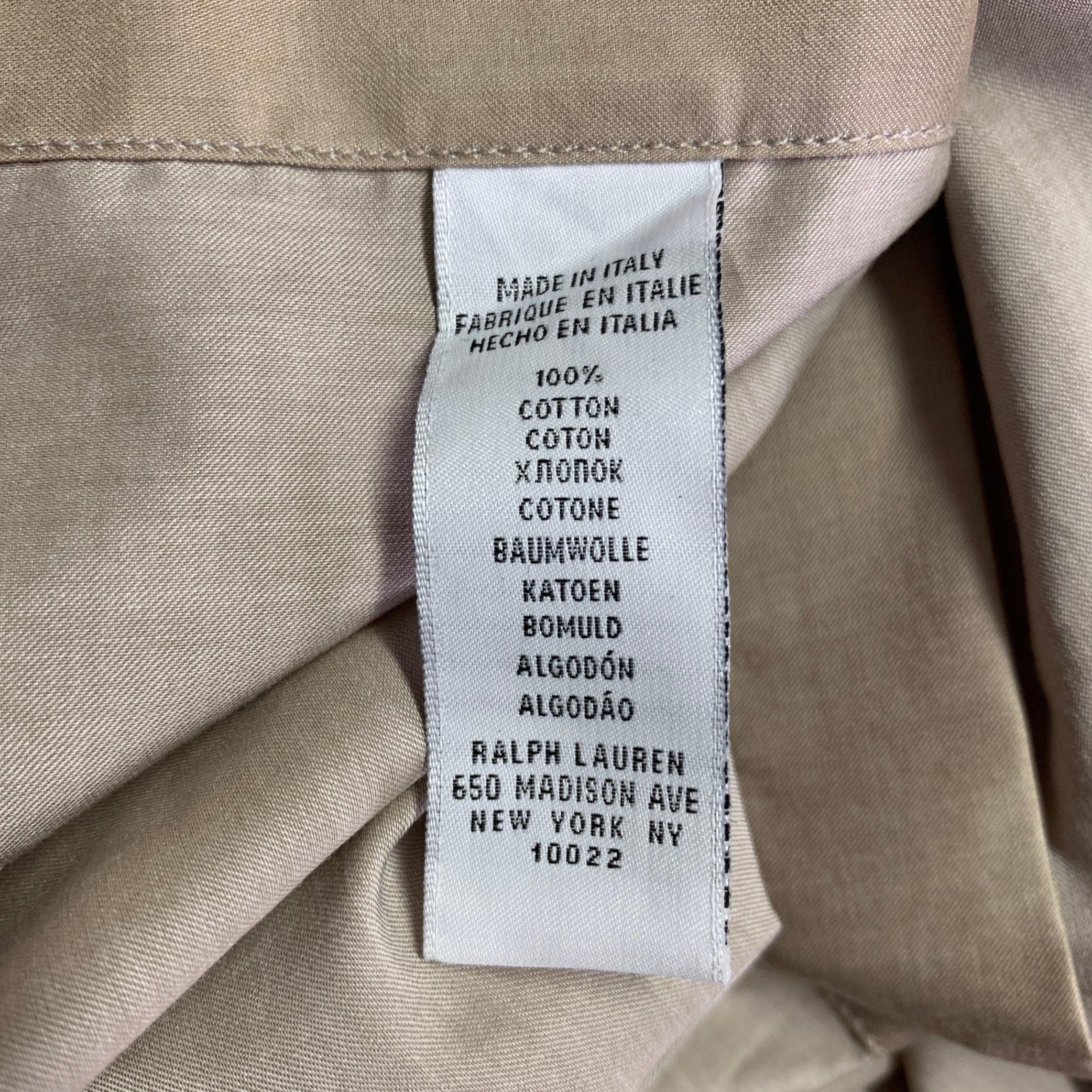 Men's RALPH LAUREN Size S Tan Cotton Spread Collar Tailored Fit Long Sleeve Shirt For Sale