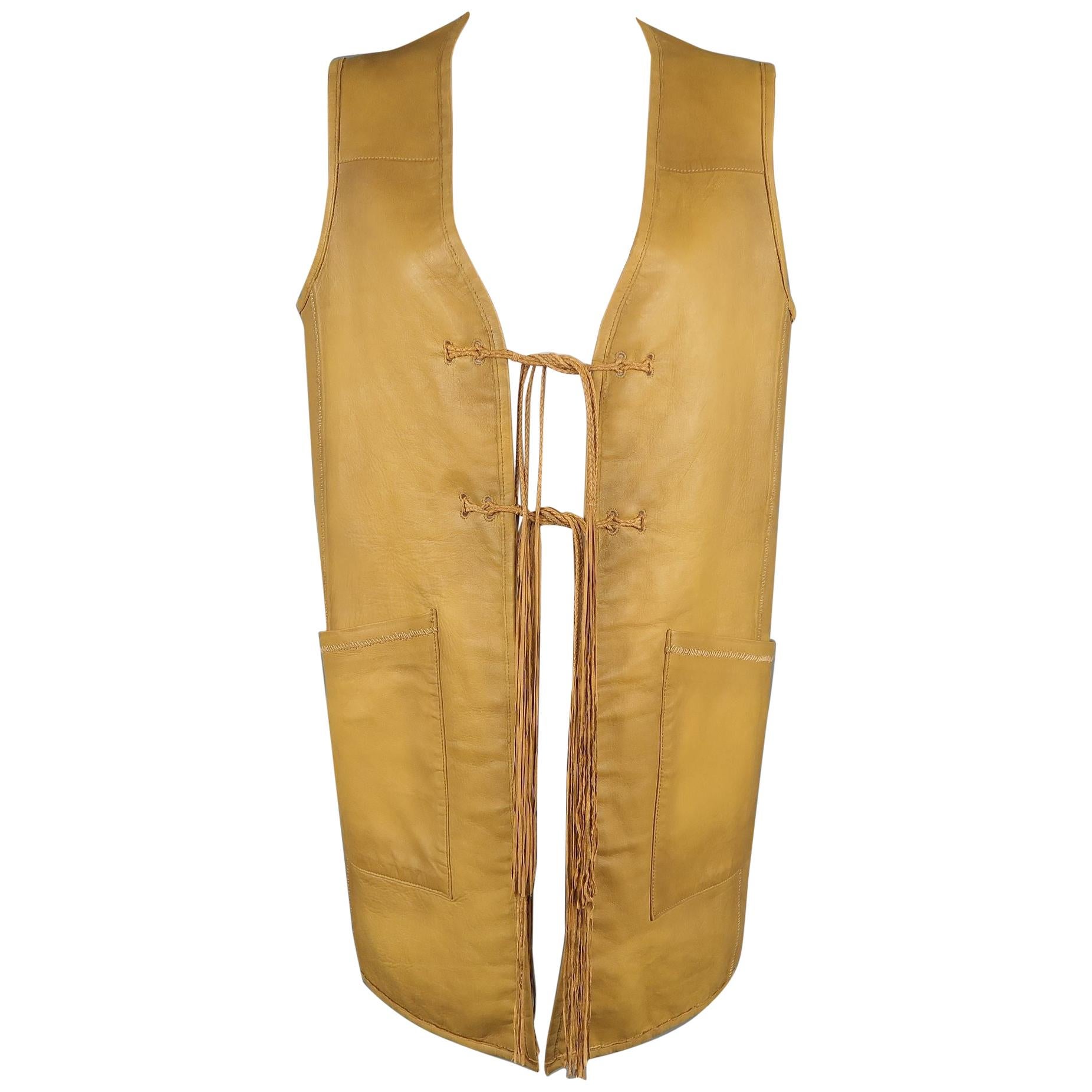RALPH LAUREN Size S Tan Leather Reversible Tie Front Vest For Sale at