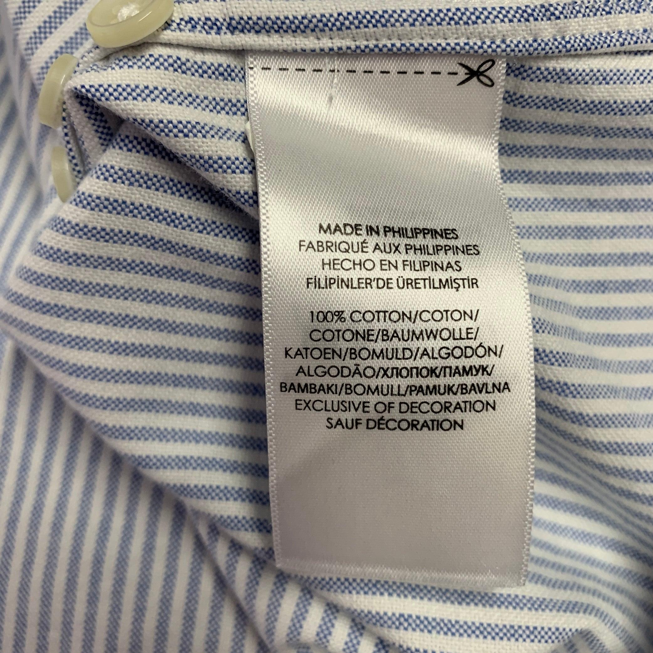 RALPH LAUREN Size S White Light Blue Stripe Cotton Button Down Long Sleeve Shirt For Sale 1