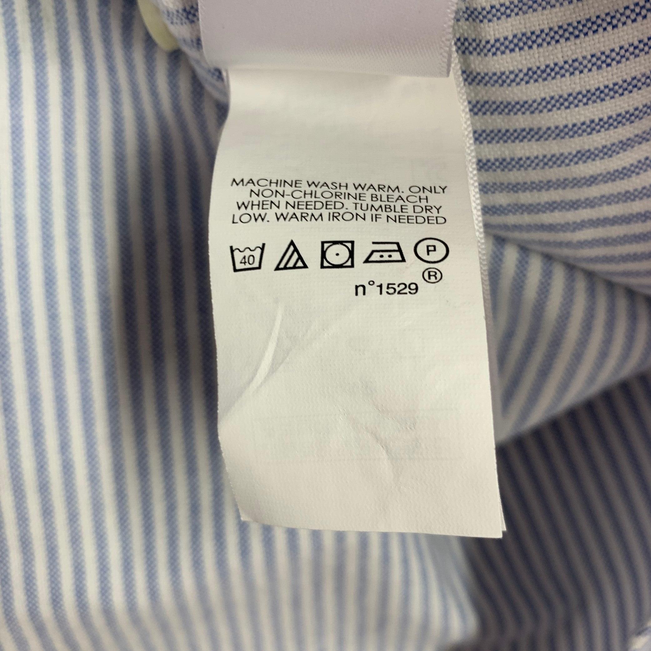 RALPH LAUREN Size S White Light Blue Stripe Cotton Button Down Long Sleeve Shirt For Sale 2