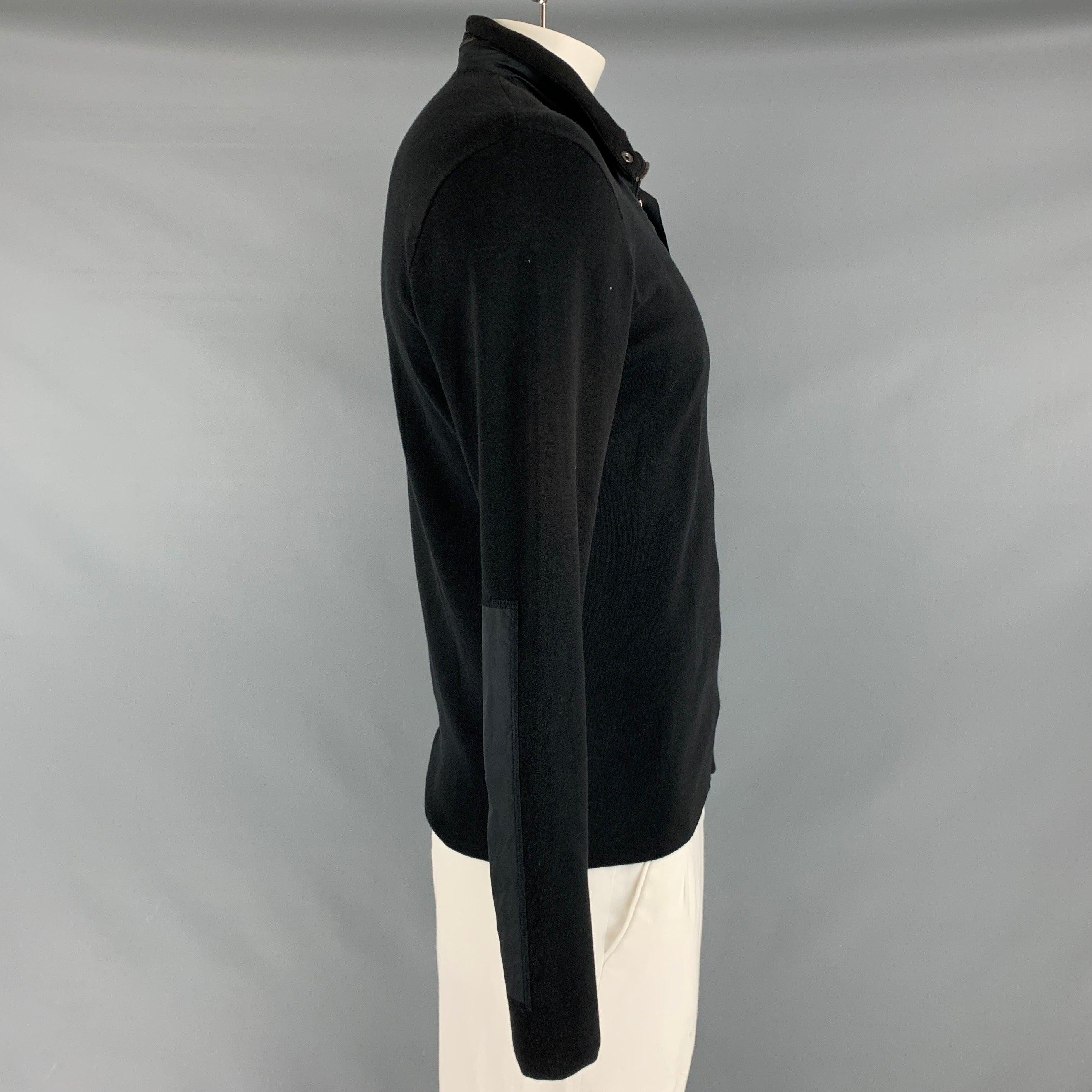 RALPH LAUREN Size XL Black Mixed Fabrics Silk Blend Half Zip Pullover In Excellent Condition For Sale In San Francisco, CA