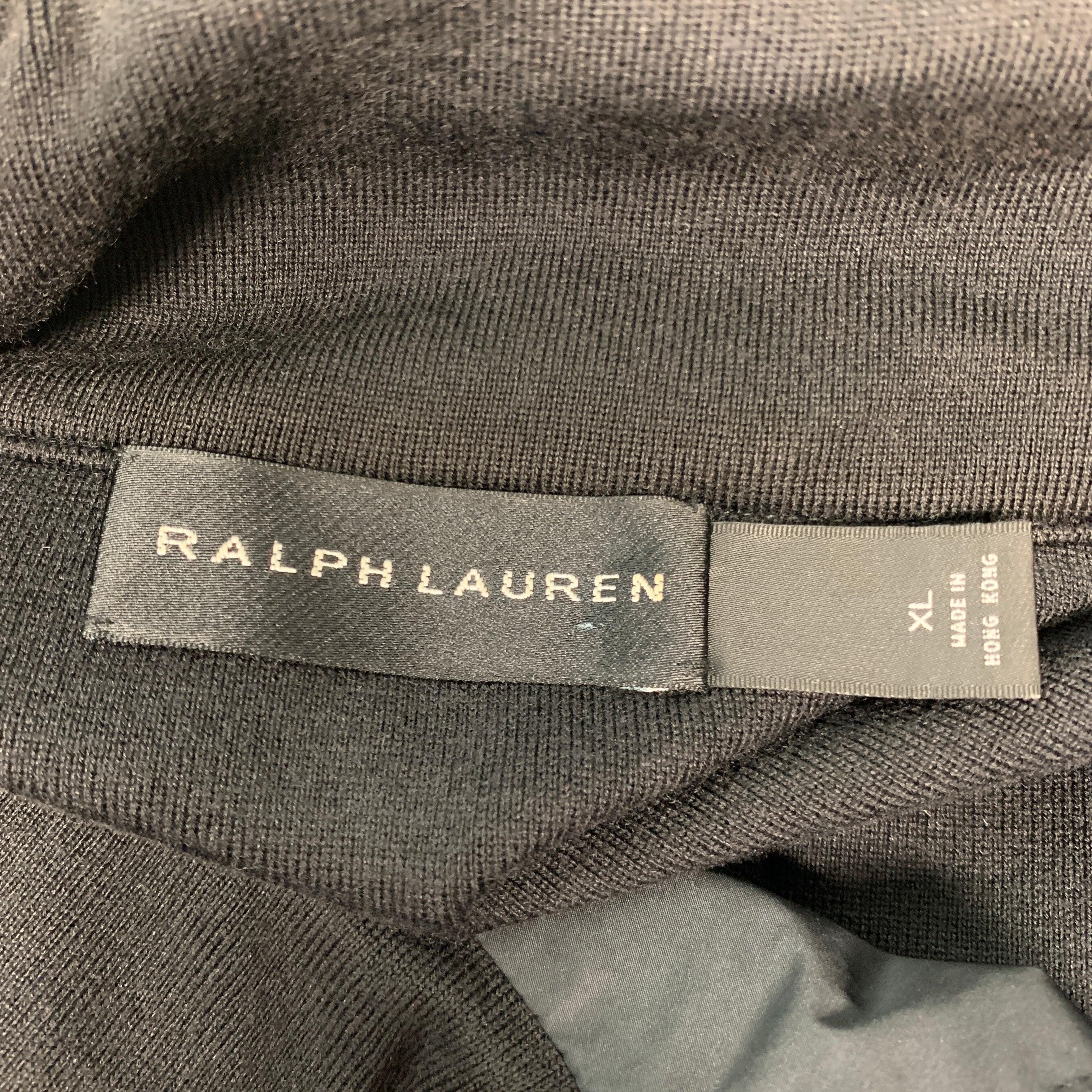 RALPH LAUREN Size XL Black Mixed Fabrics Silk Blend Half Zip Pullover For Sale 1