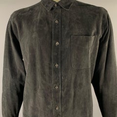 RALPH LAUREN Size XL Black Suede Long Sleeve Shirt