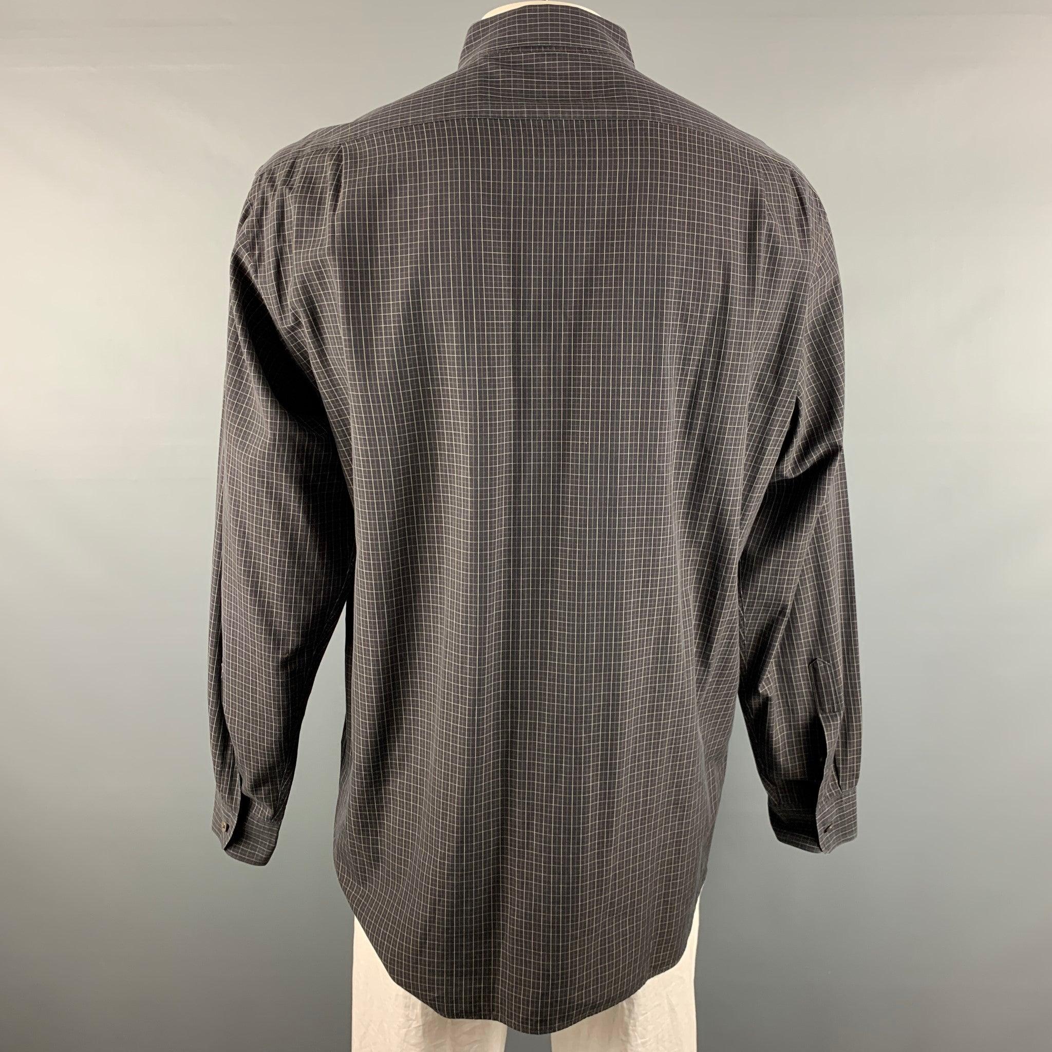 RALPH LAUREN Size XL Black Taupe Checkered Cotton One pocket Long Sleeve Shirt In Good Condition For Sale In San Francisco, CA