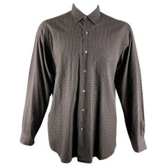 RALPH LAUREN - Camicia a maniche lunghe in cotone a scacchi nera e taupe taglia XL