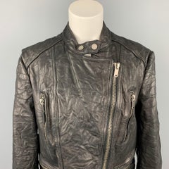RALPH LAUREN Size XL Black Textured Leather Motorcycle Jacket