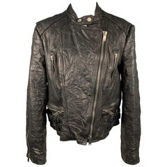 RALPH LAUREN Size XL Black Textured Leather Motorcycle Jacket