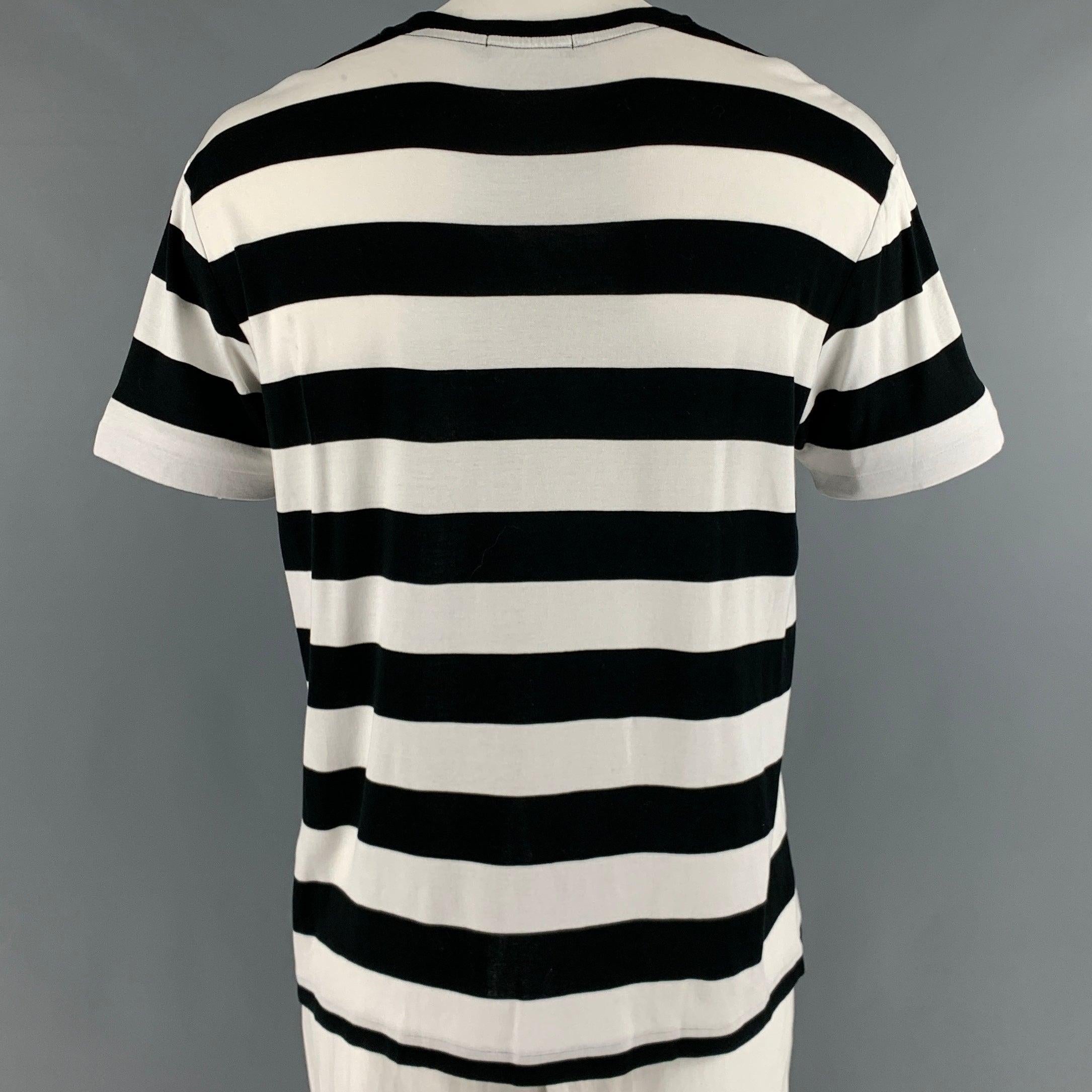 RALPH LAUREN Size XL Black White Stripe Cotton Crew-Neck T-shirt In Good Condition For Sale In San Francisco, CA