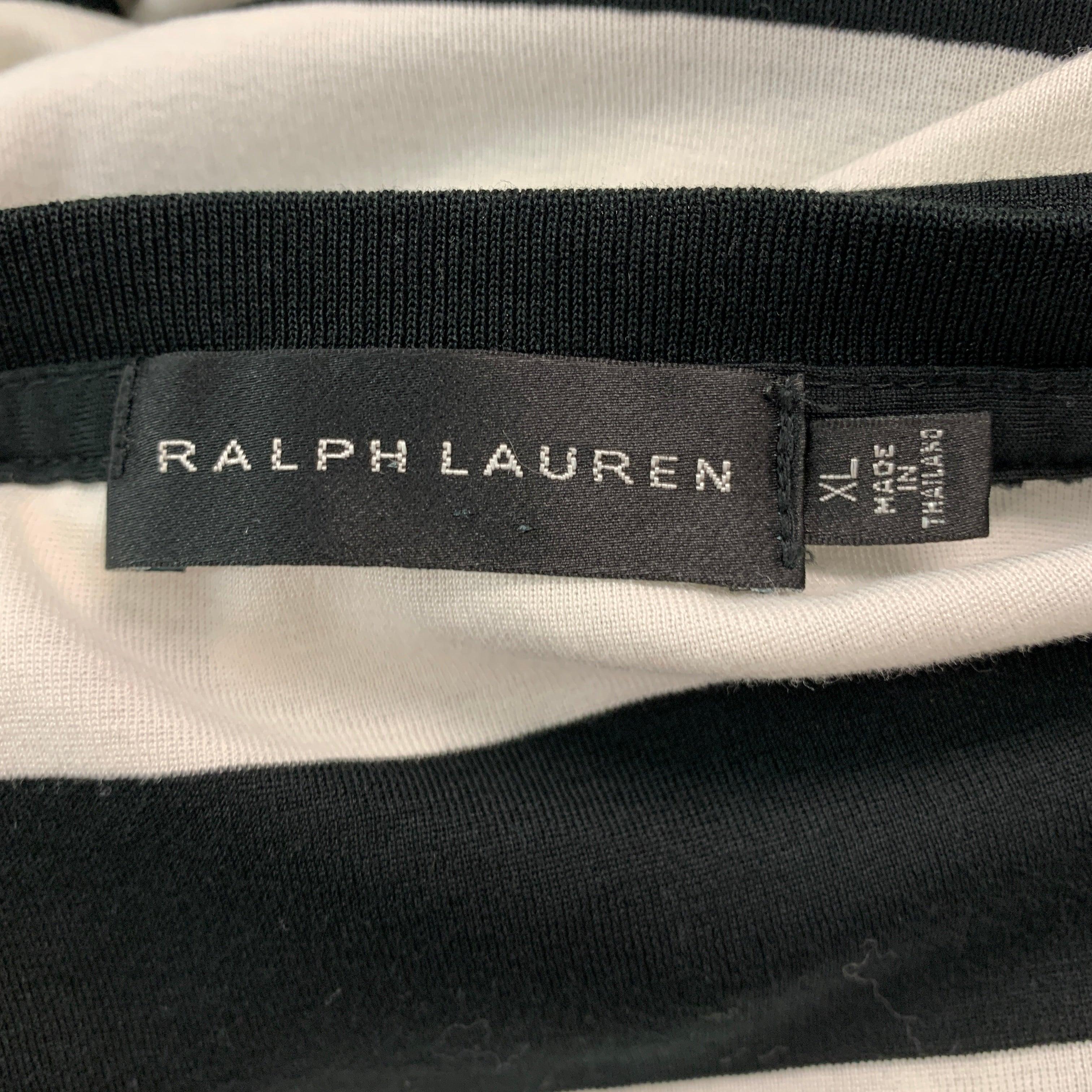 RALPH LAUREN Size XL Black White Stripe Cotton Crew-Neck T-shirt For Sale 1