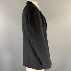 RALPH LAUREN Talla XL Abrigo negro de lana y algodón con solapa de pico