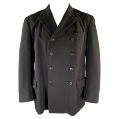 RALPH LAUREN Talla XL Abrigo negro de lana y algodón con solapa de pico