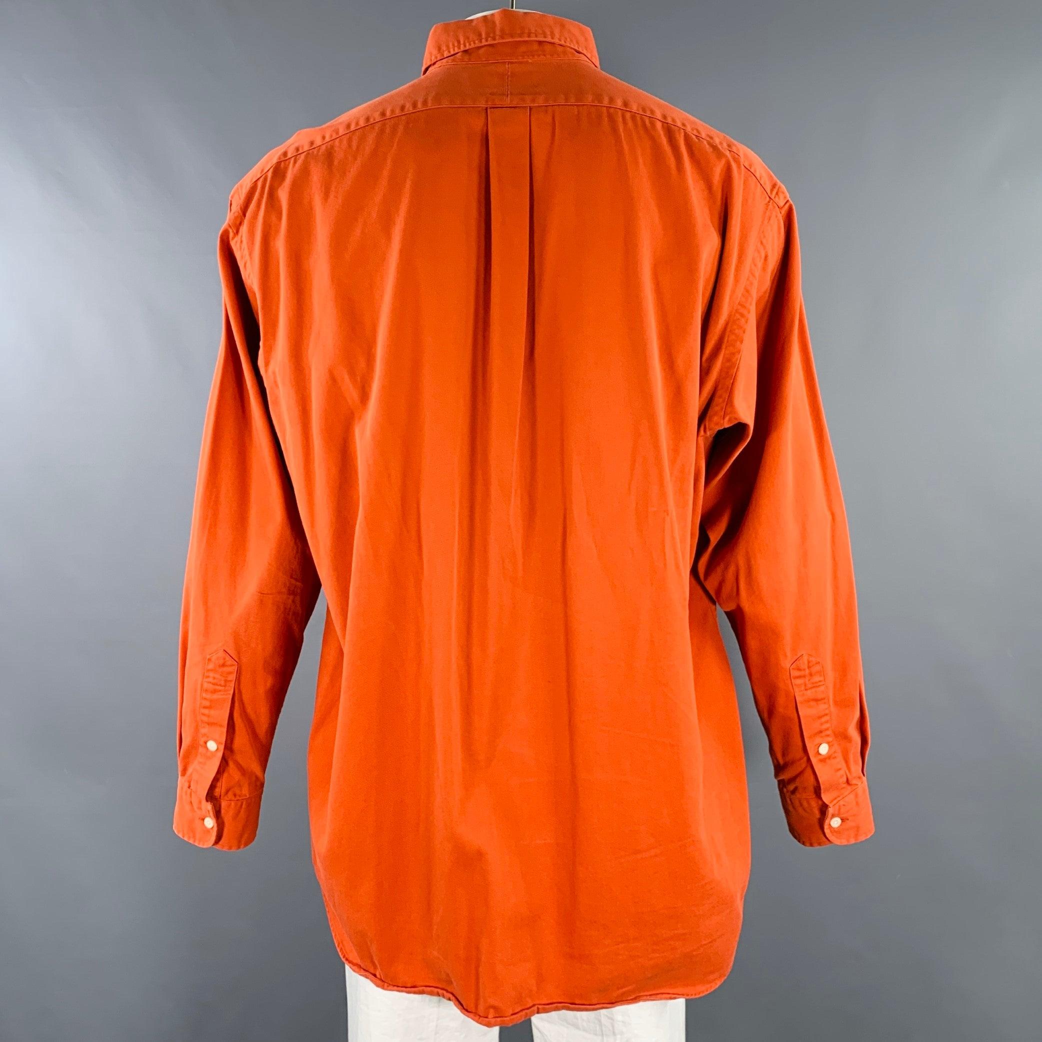 RALPH LAUREN Größe XL Blake Orange Rostfarbenes langärmeliges Baumwollhemd mit Knopfleiste und langen Ärmeln (Rot) im Angebot