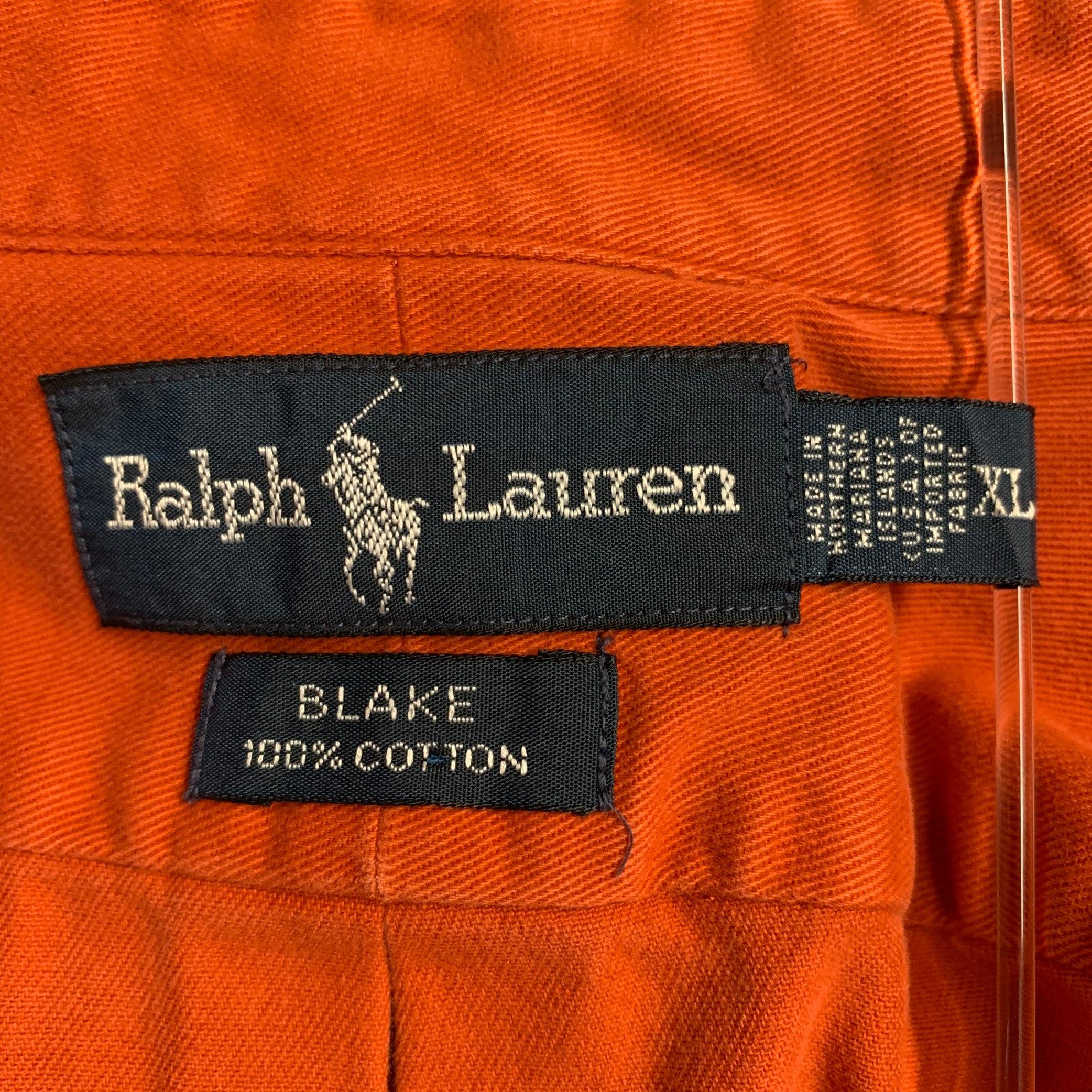 RALPH LAUREN Größe XL Blake Orange Rostfarbenes langärmeliges Baumwollhemd mit Knopfleiste und langen Ärmeln im Zustand „Hervorragend“ im Angebot in San Francisco, CA