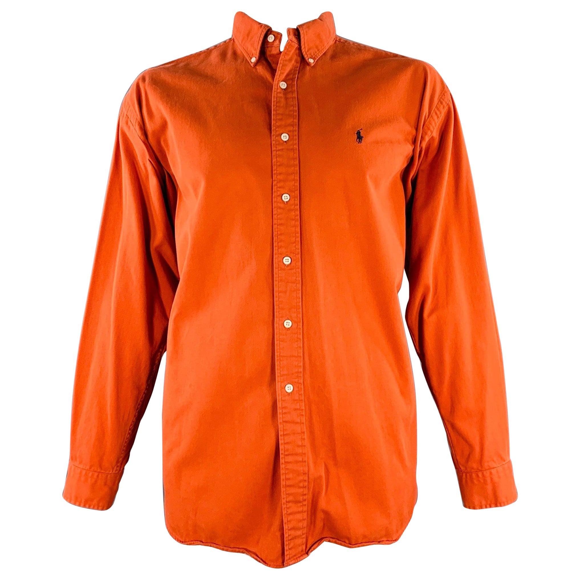 RALPH LAUREN Talla XL Blake Naranja Óxido Camisa de manga larga con botones de algodón en venta