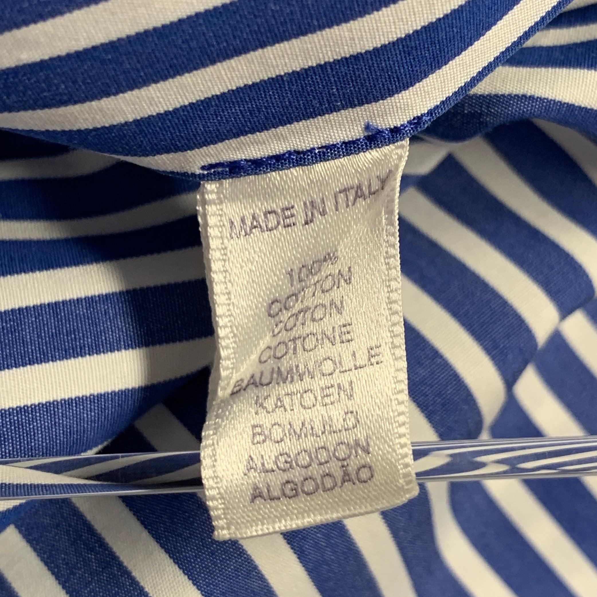 RALPH LAUREN Size XL Blue White Stripe Cotton One Pocket Long Sleeve Shirt For Sale 2