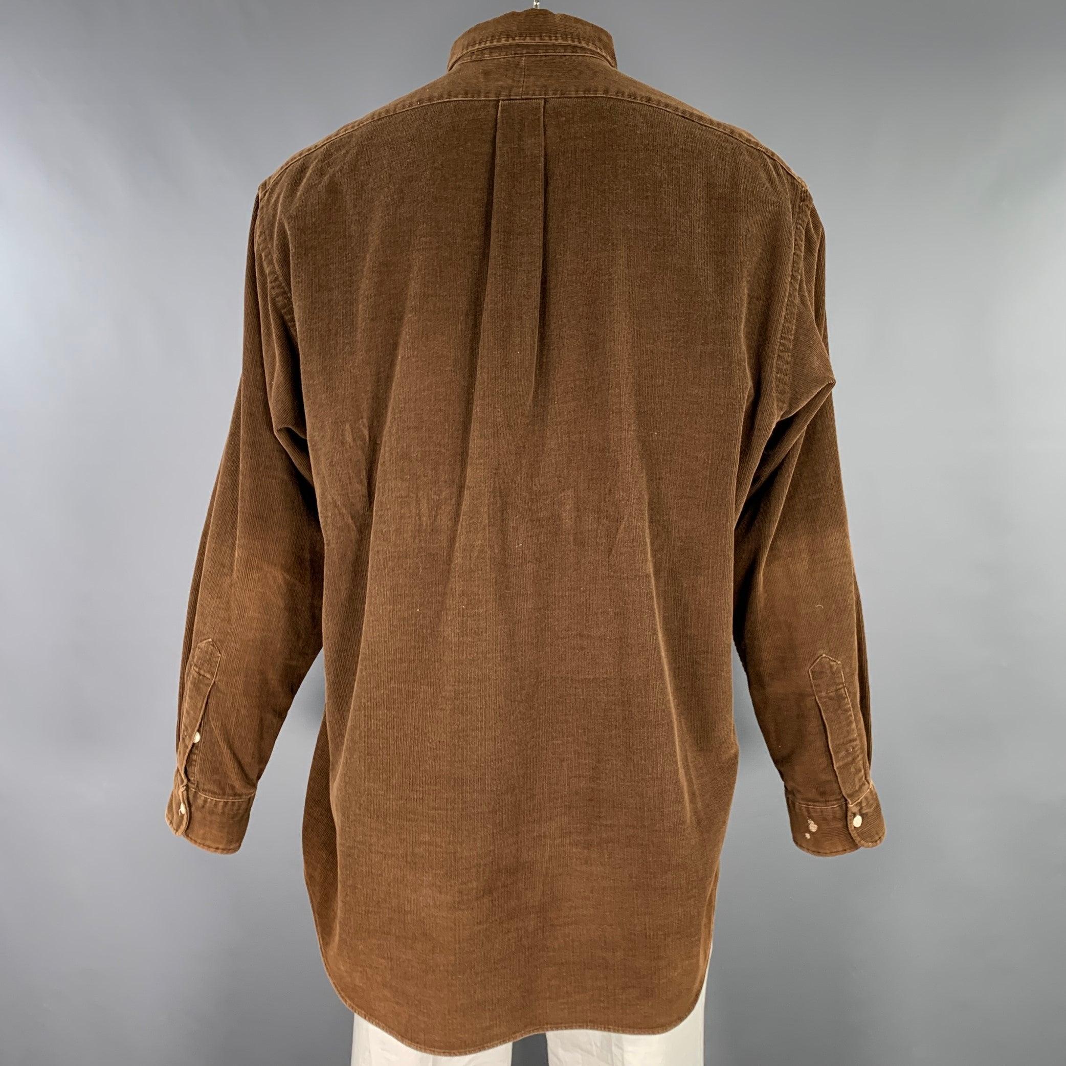 RALPH LAUREN Size XL Brown Corduroy Cotton Button Down Long Sleeve Shirt In Good Condition In San Francisco, CA