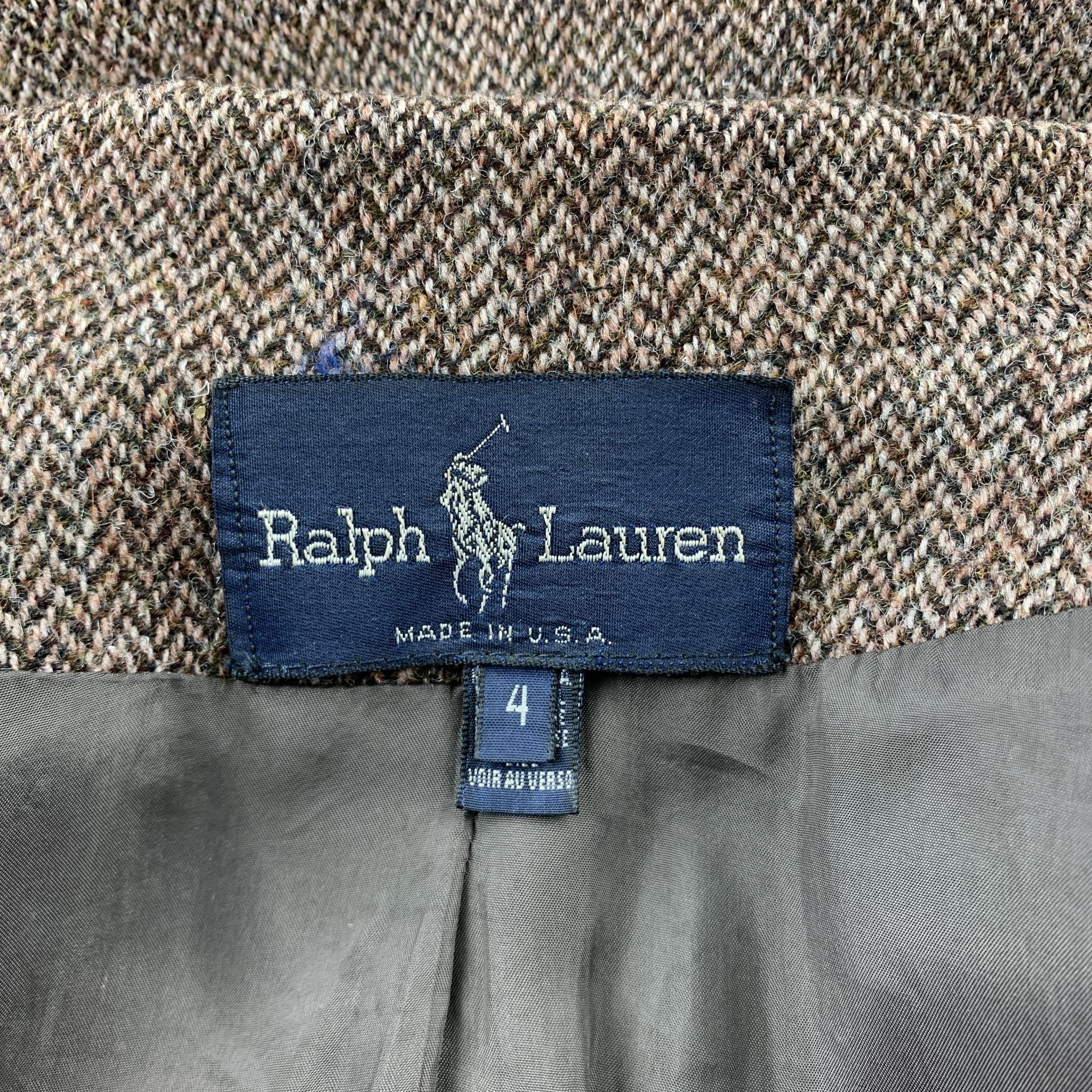 RALPH LAUREN Size XL Brown Tweed Herringbone Wool Blazer In Good Condition In San Francisco, CA
