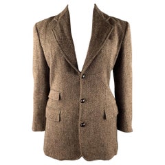 Vintage RALPH LAUREN Size XL Brown Tweed Herringbone Wool Blazer