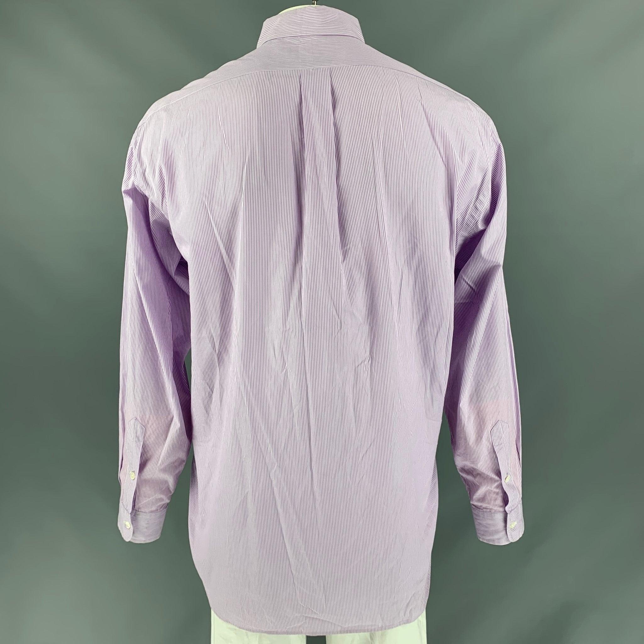 RALPH LAUREN Size XL Lavender Stripe Button Down Long Sleeve Shirt In Excellent Condition For Sale In San Francisco, CA