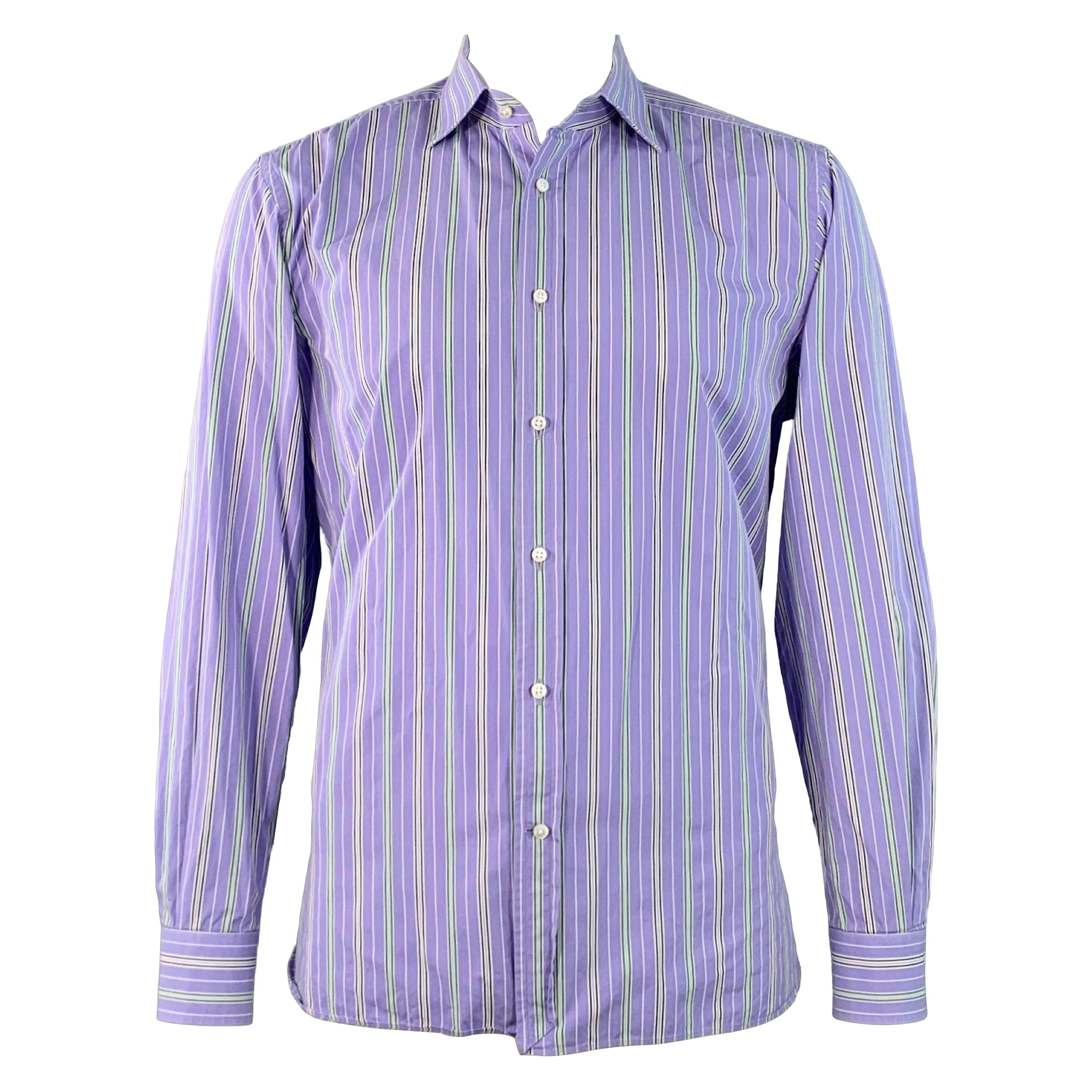 RALPH LAUREN Size XL Lilac Green White Stripe Cotton Tailored Fit Long Sleeve Shirt