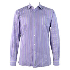 RALPH LAUREN Size XL Lilac Green White Stripe Cotton Tailored Fit Long Sleeve Shirt
