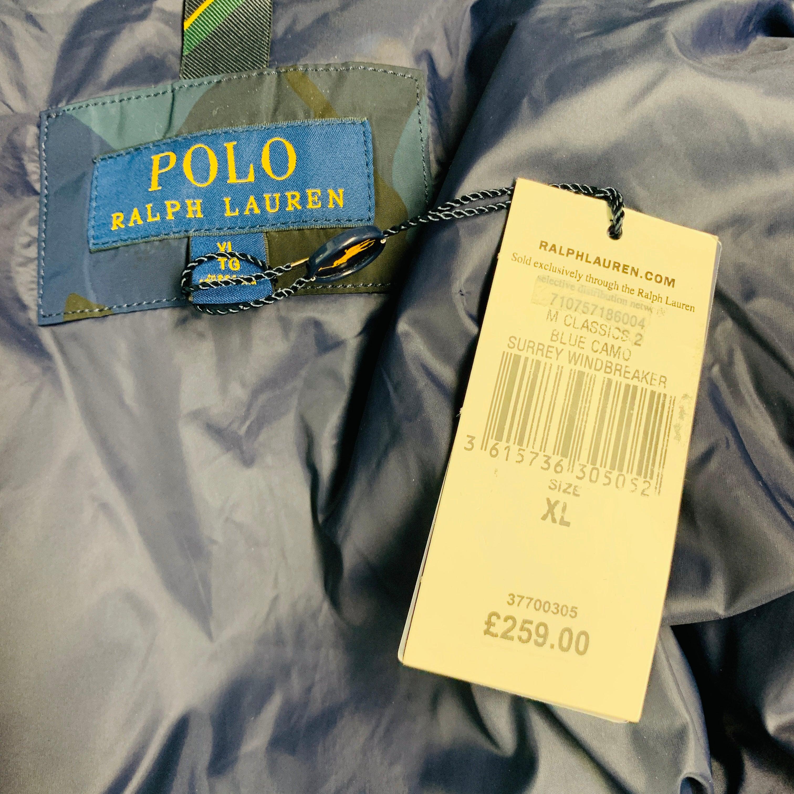 RALPH LAUREN Size XL Navy Blue Camo Polyester Zip Up Jacket For Sale 5