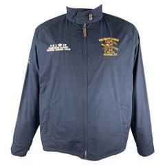 RALPH LAUREN Size XL Navy Embroidery Cotton Full Zip Reversible Jacket