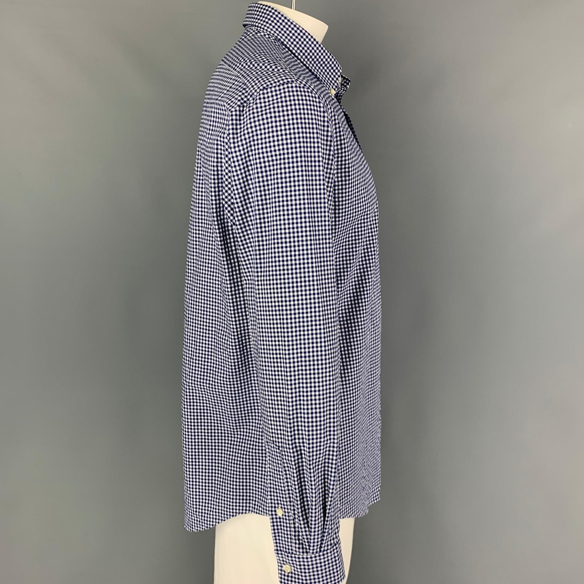 RALPH LAUREN long sleeve shirt comes in a navy & white gingham cotton featuring a slim fit,
 button down collar, embroidered logo, and a button down closure.
Very Good
Pre-Owned Condition.  

Marked:   XL  

Measurements: 
 
Shoulder: 19 inches