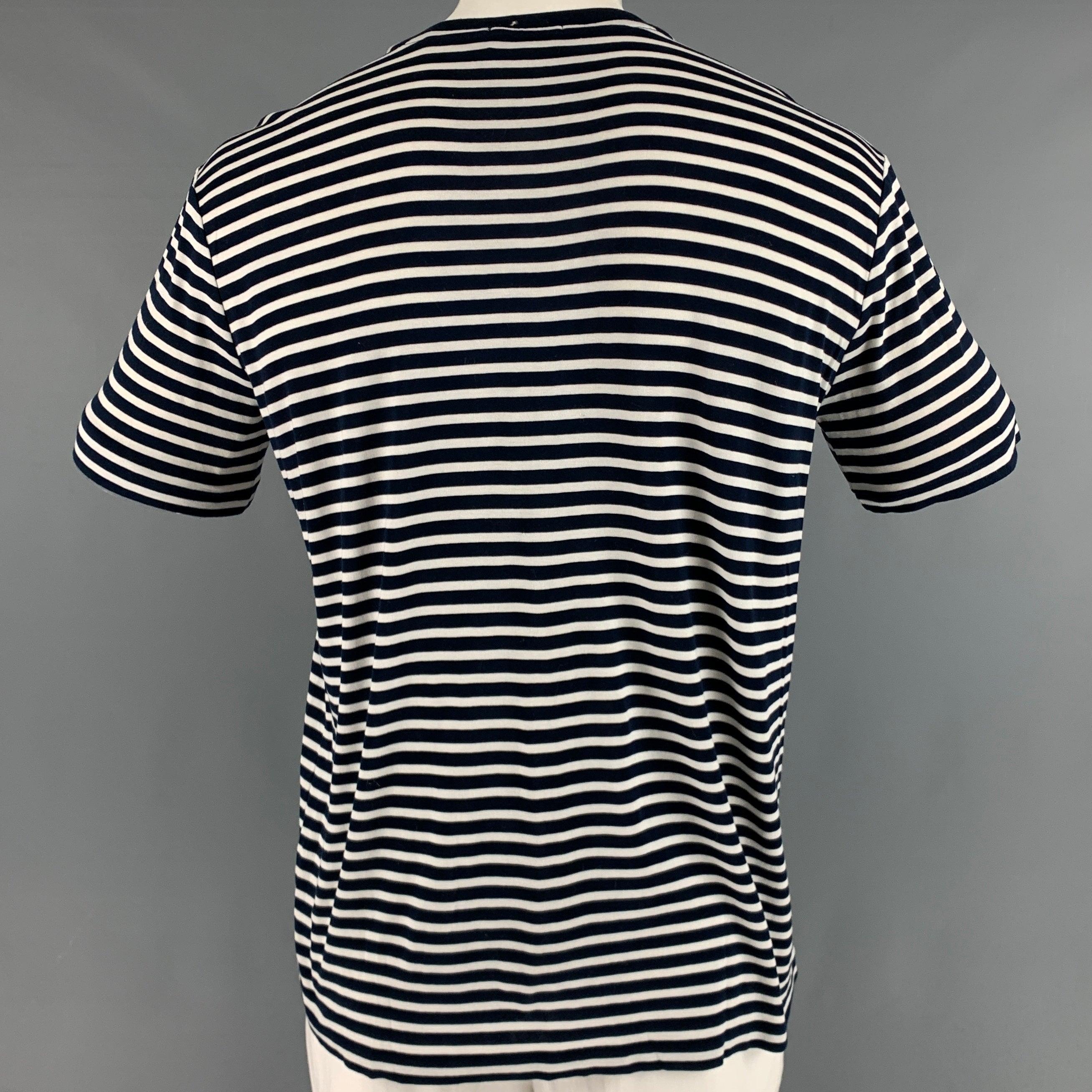 RALPH LAUREN Size XL Navy White Stripe Cotton Crew-Neck T-shirt In Good Condition For Sale In San Francisco, CA