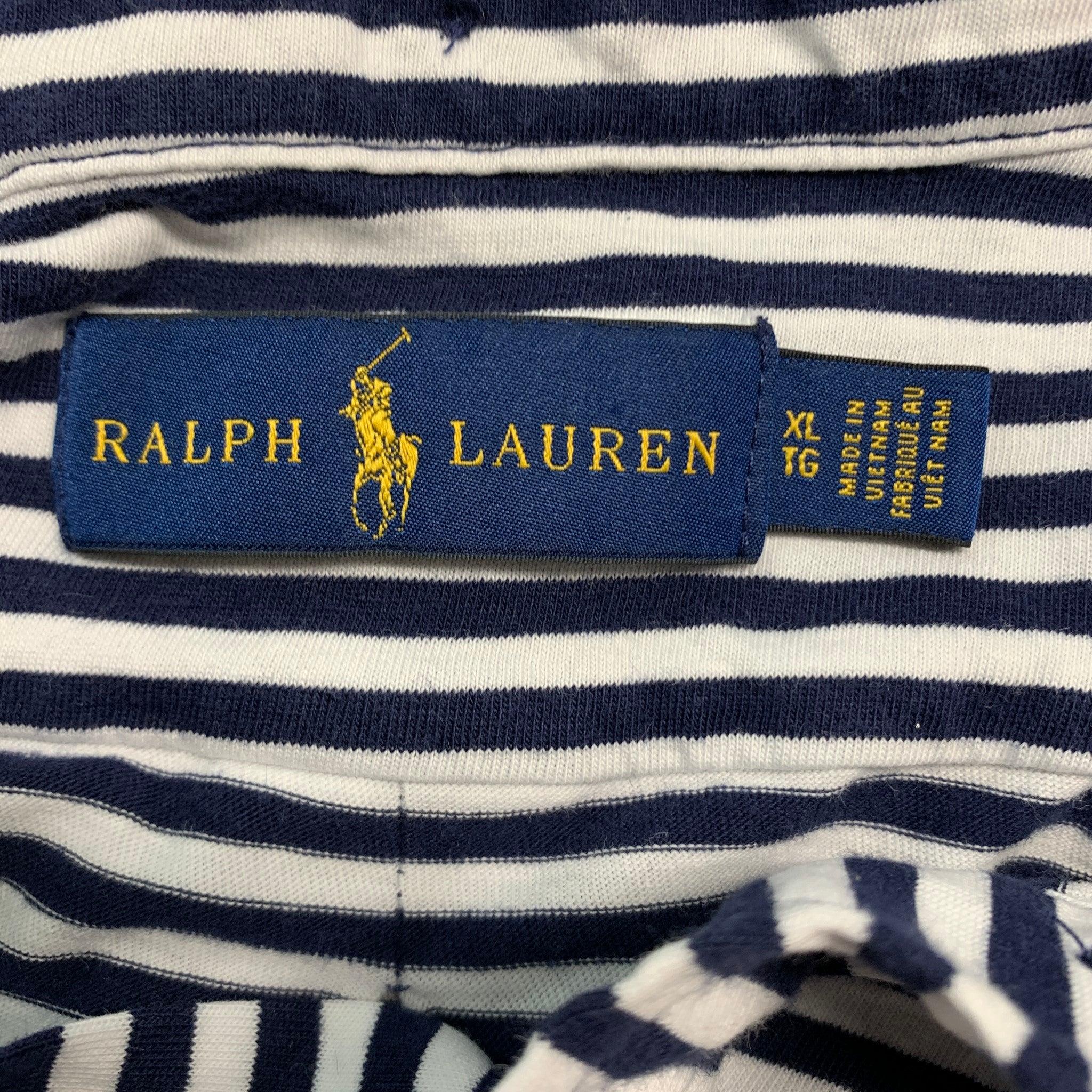 RALPH LAUREN Size XL Navy White Stripe Cotton Short Sleeve Polo For Sale 1