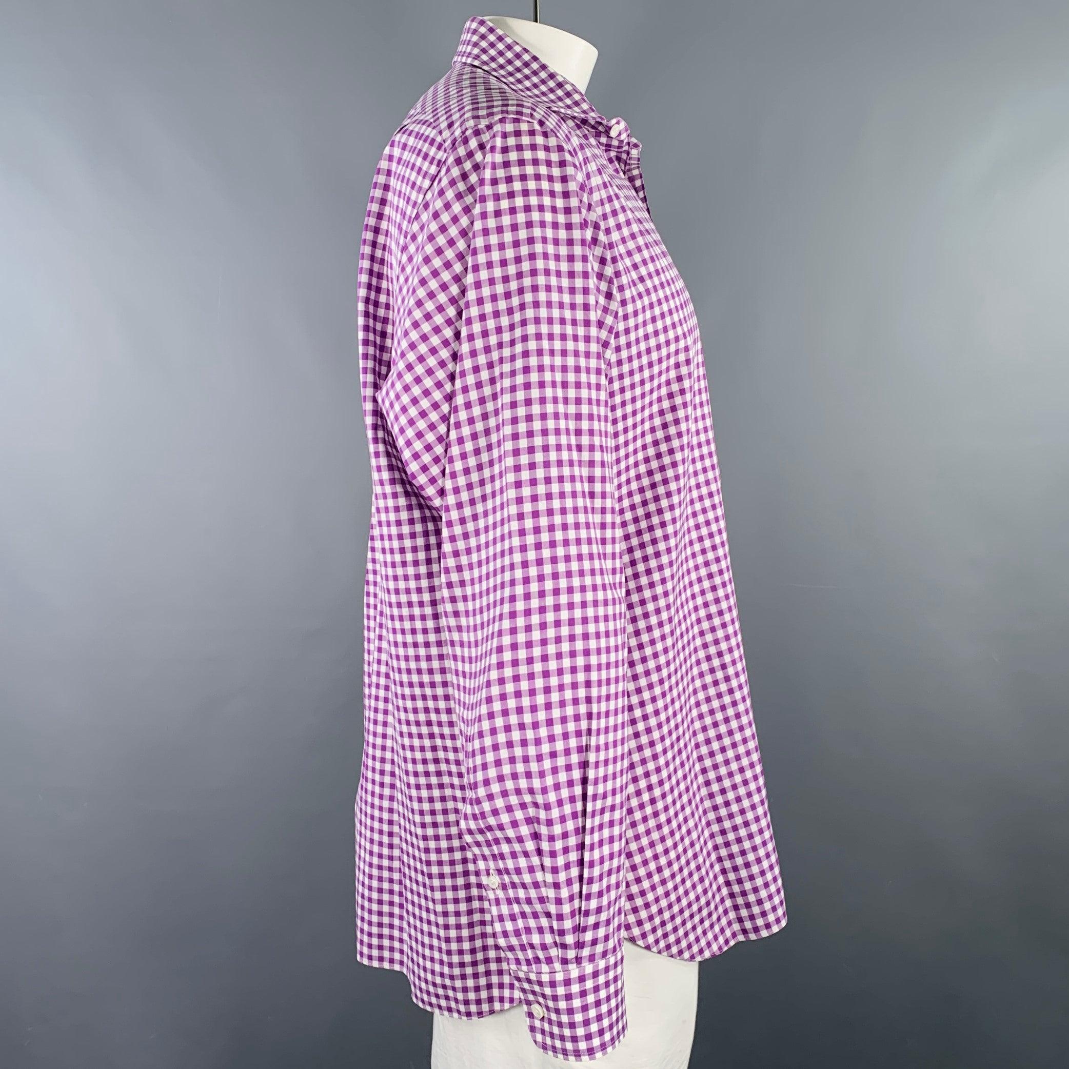RALPH LAUREN PURPLE LABEL long sleeve shirt
in a purple and white cotton woven fabric featuring a checkered pattern, spread collar, and button closure. Made in Italy.Excellent Pre-Owned Condition. 

Marked:   43 

Measurements: 
 
Shoulder: 18