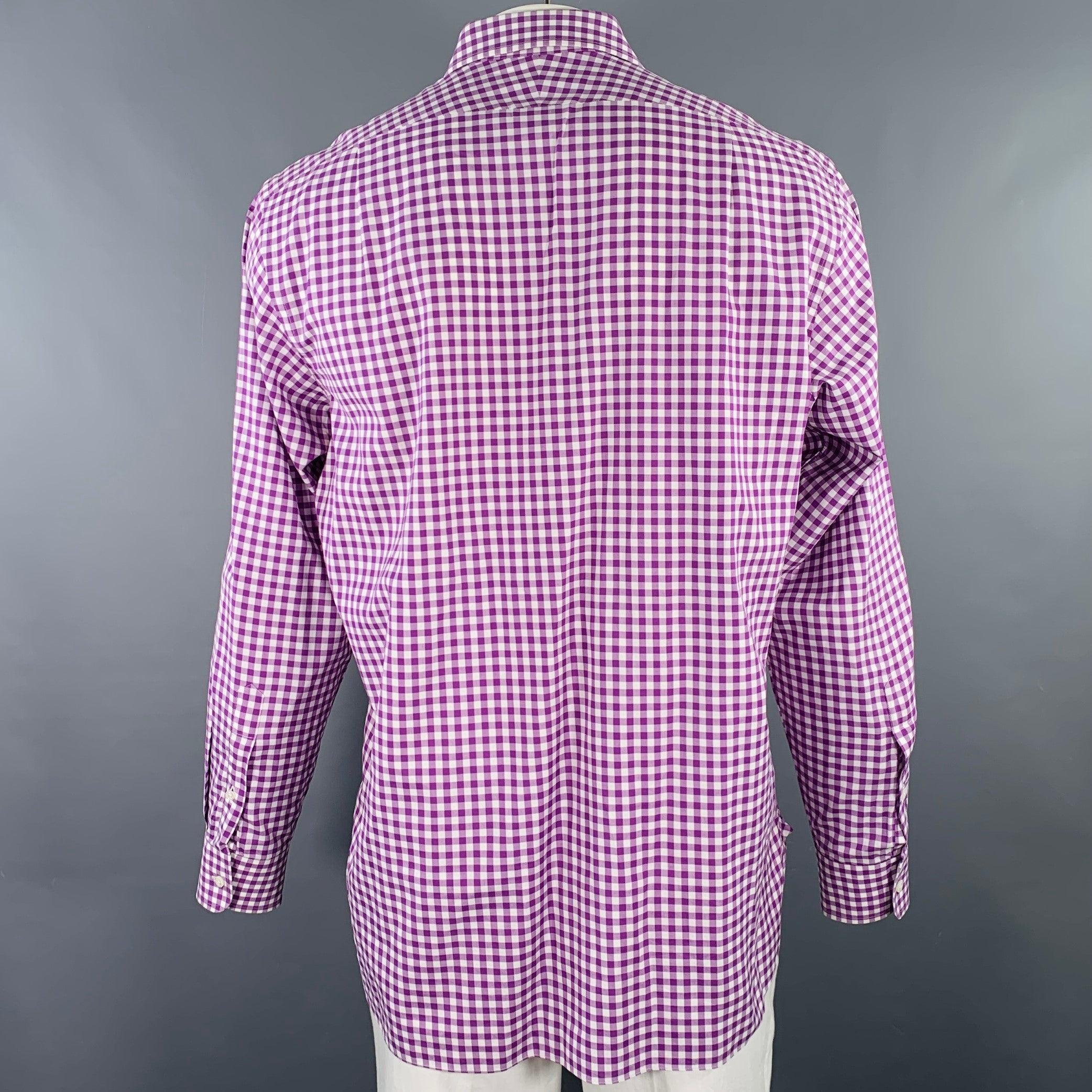 RALPH LAUREN Size XL Purple White Checkered Cotton Long Sleeve Shirt In Excellent Condition For Sale In San Francisco, CA