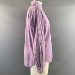RALPH LAUREN Camicia a maniche lunghe in cotone, taglia XL, viola a righe bianche