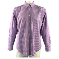 RALPH LAUREN Camicia a maniche lunghe in cotone, taglia XL, viola a righe bianche