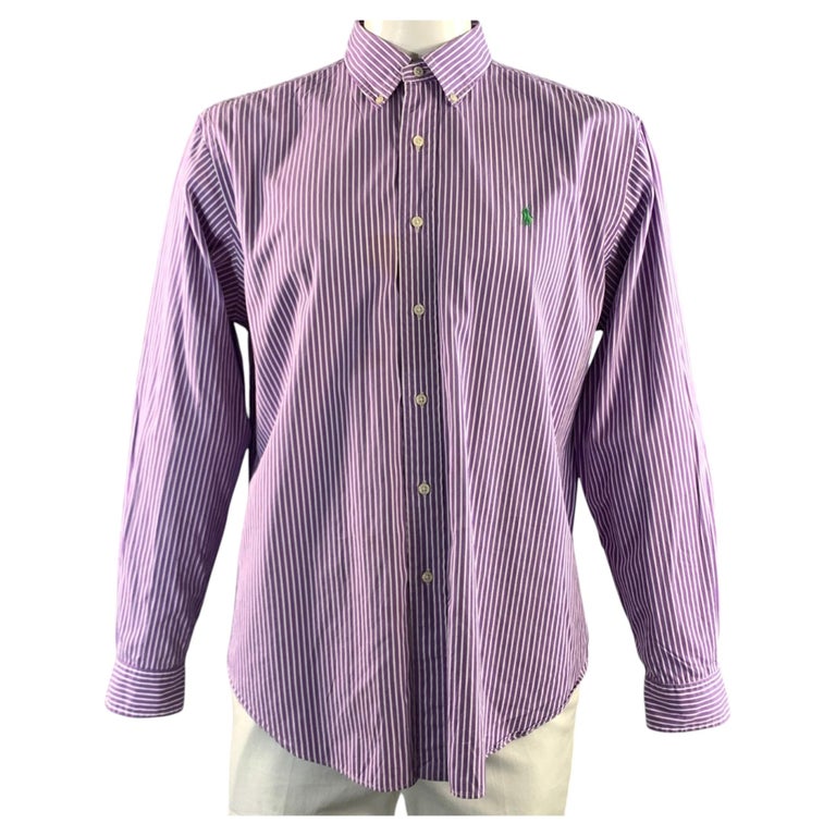 Ralph Lauren Size XL Purple White Stripe Cotton Long Sleeve Shirt