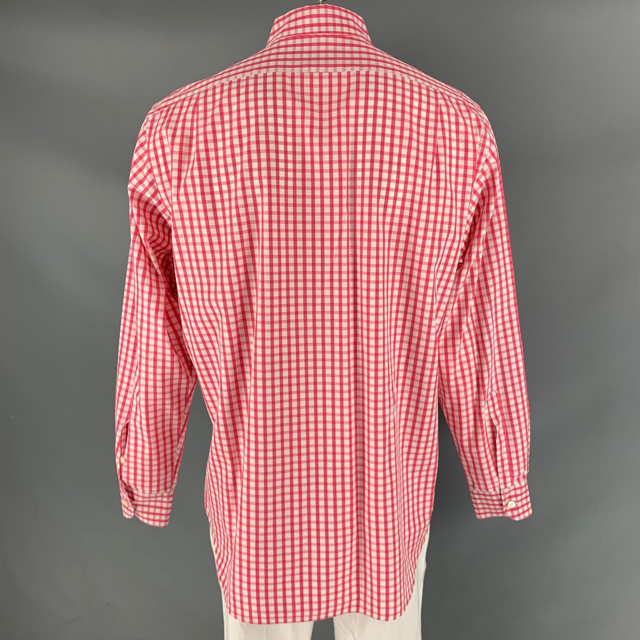 RALPH LAUREN Size XL Red White Checkered Cotton One pocket Long Sleeve Shirt In Good Condition For Sale In San Francisco, CA